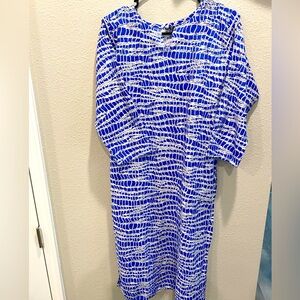 Royal blue/ print cotton dress / long tunic  w/ high side slits. Size M
